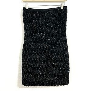Beulah Style Sequin Mini Dress Size M / L Black Strapless Retro Y2k Glam Party
